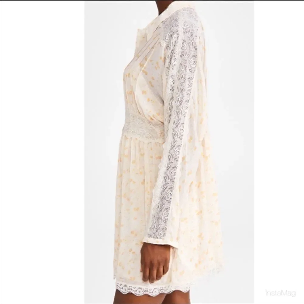 Free People Sheer Romance Mini Dress in Tea Combo Size XS